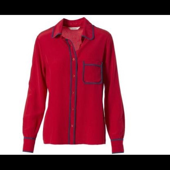 Tucker red Gaby pure silk button up shirt blouse - Picture 6 of 6